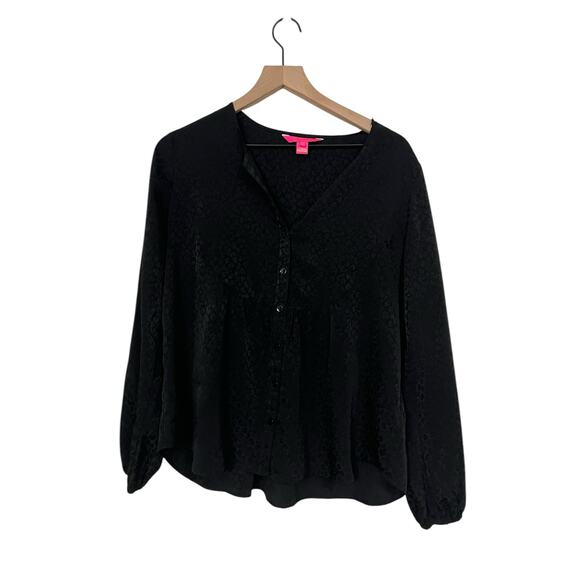 Lilly Pulitzer Womens Black Onyx Leopard Print Jaquard Blouse Size Small - Picture 1 of 6